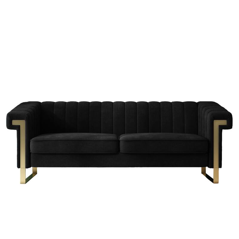Velvet Sofa Couch for Living Room, Modern Loveseat Couch with Gold Accents, Apartment Chesterfield Sofa