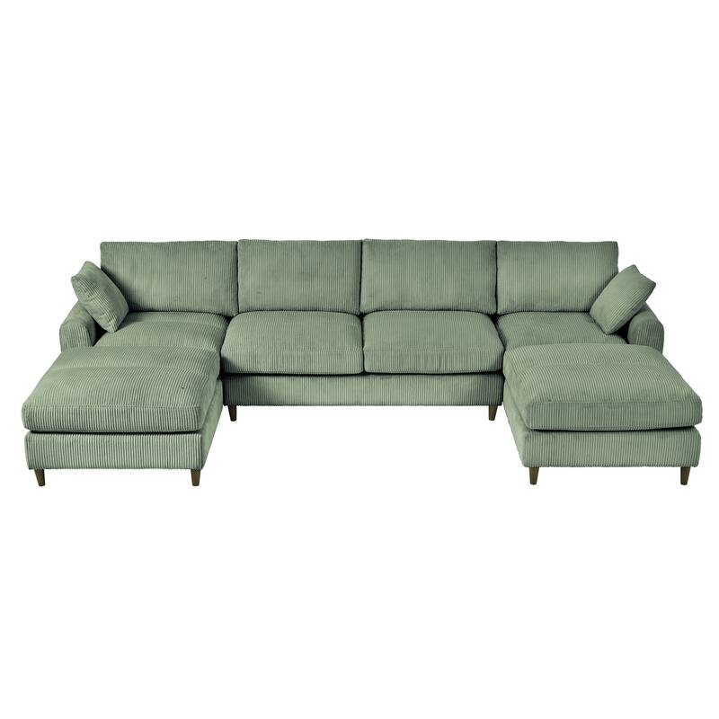 6-Seat Modern Corduroy Modular Sectional Sofa U-Shaped Convertible L-Shaped Design with Ottoman and Pillows