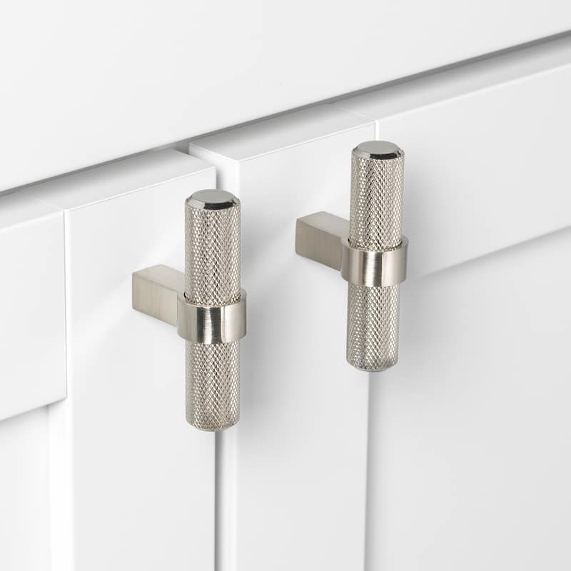 2.25 in Satin Nickel European Knurled Solid Steel Cabinet T-Bar (Pack of 5) - Satin Nickel