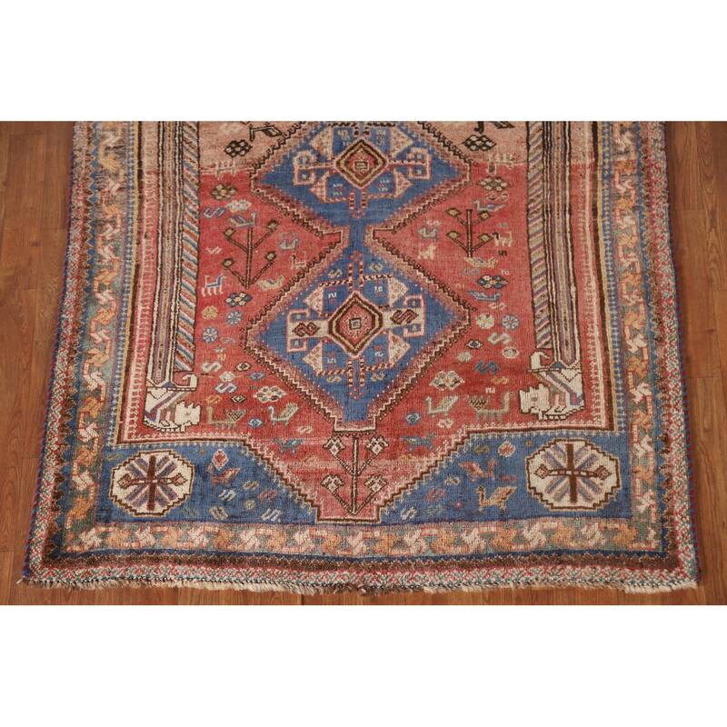 Vegetable Dye Pink Shiraz Persian Antique Rug Hand-knotted Wool Carpet - 4'5"x 6'4"