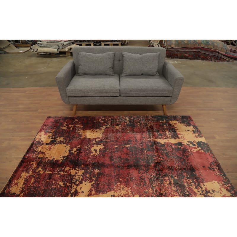 Hand Knotted Oriental Viscose Silk Carpet Modern Abstract Oranges & Rust Abstract Area Rug - 7' 0'' X 5' 5''