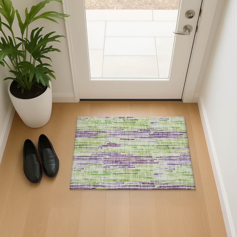 Premium Washable Super Soft Modern Stripes Mayfield Rug - Aloe - 1'8" x 2'6"