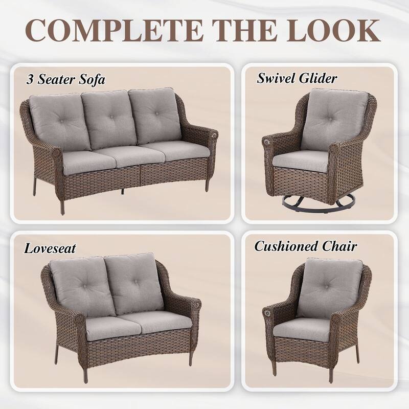 Pocassy Wicker Patio Conversation Set for Backyard