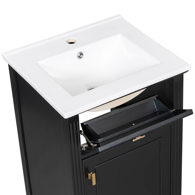 Roomfitters 20" Bathroom Vanity with Sink, Solid Wood Legs, Tilt-Out Drawer & Adjustable Shelf