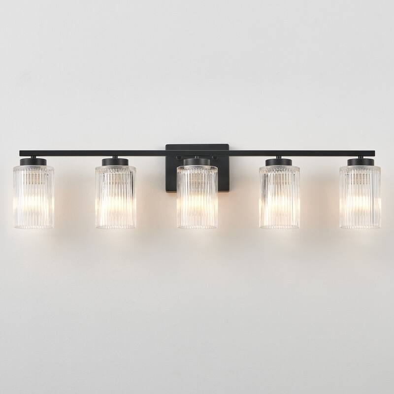 KAWOTI Modern Vanity Light with Cylinder Ribbed Glass Shade