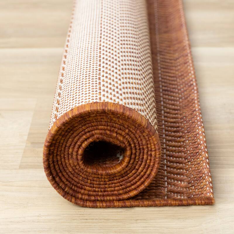 Jackson Collection - Orange Cream Striped Rust Indoor/Outdoor Area Rug