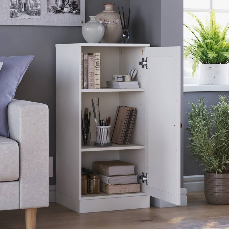 Palace Imports 100% Solid Wood 3-Shelf Bookcase with Shaker Door and Adjustable Shelves - White