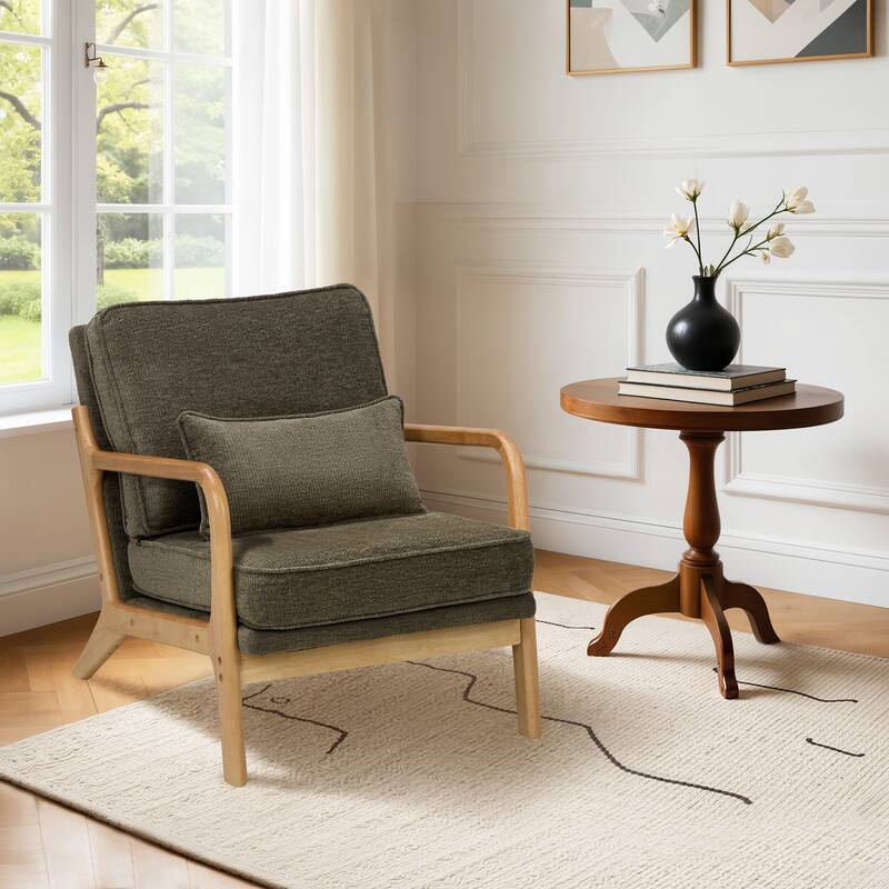 RENEWLINE Mid Century Modern Accent Chair with Lumbar Pillow - 1 - Green
