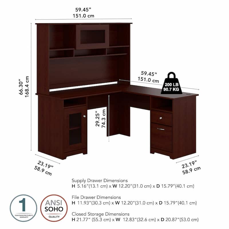 Cabot 60W L-Shaped Desk with Hutch and Storage by Bush Furniture