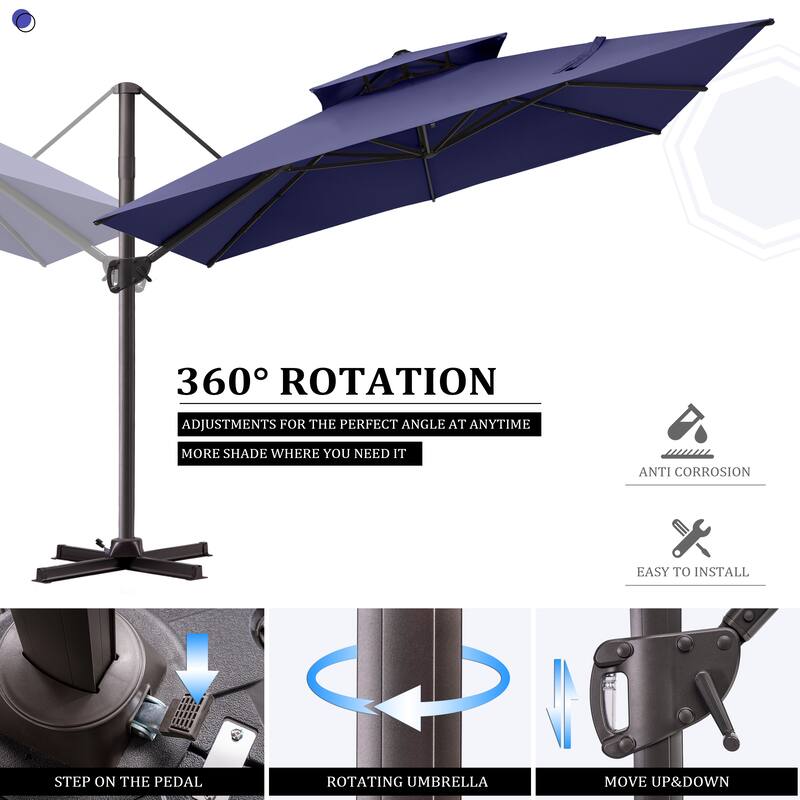 11 ft Square Patio Cantilever Offset Umbrella Double Top with Offset Base