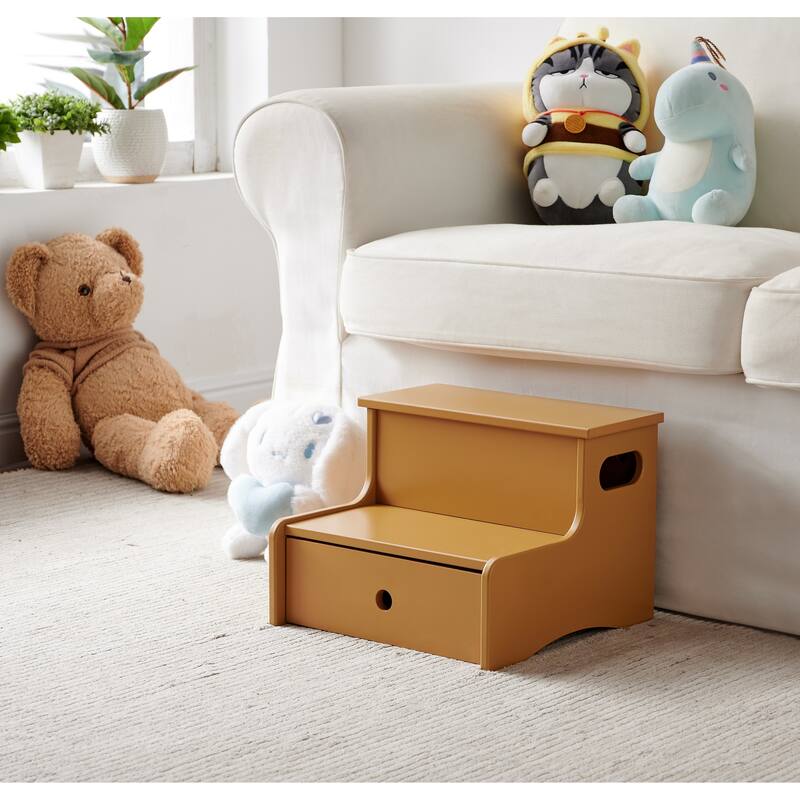 Lylia Collection MDF Wood 2-Step Kids Stool with Storage - Gold