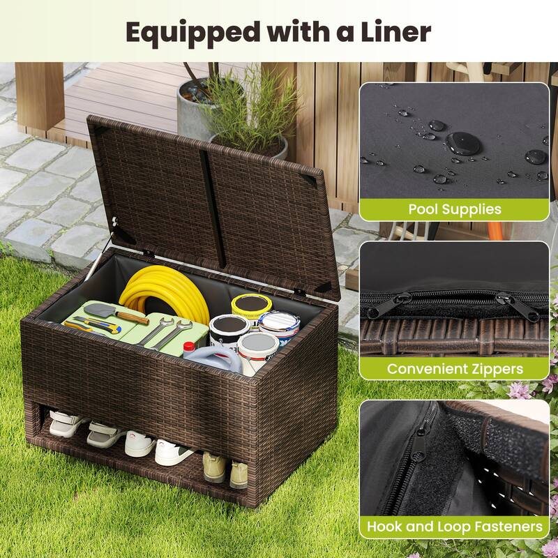 Gymax 48 Gallon PE Wicker Rattan Deck Box w/ Shoe Rack Outdoor Storage