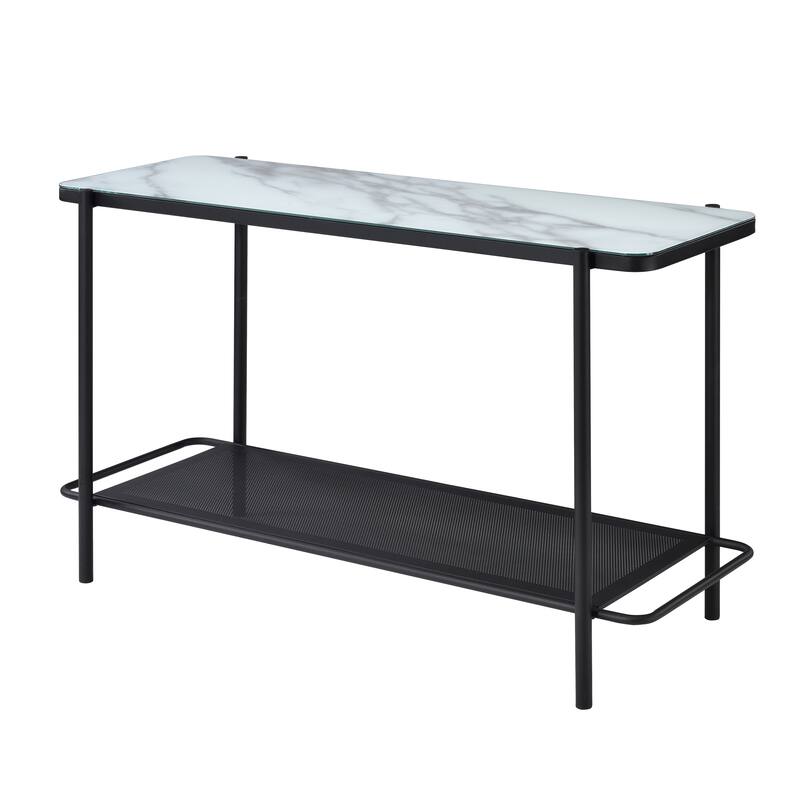 Puetz Contemporary White and Black 48-inch Steel 1-Shelf Sofa Table by Furniture of America