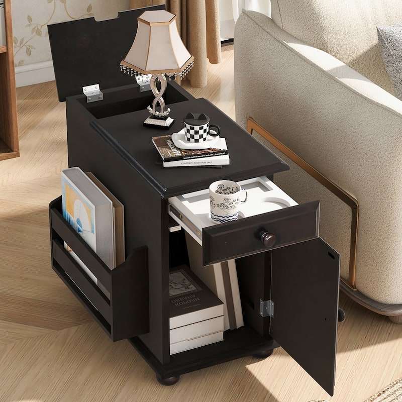 Vintage End Table Flip Top Side Table with USB Ports