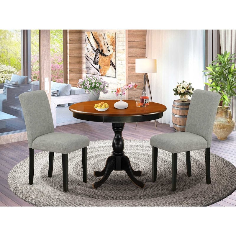 Round Dining Table Set with 2 Chairs - Modern 3 Piece Kitchen Dinette Set - Black Finish