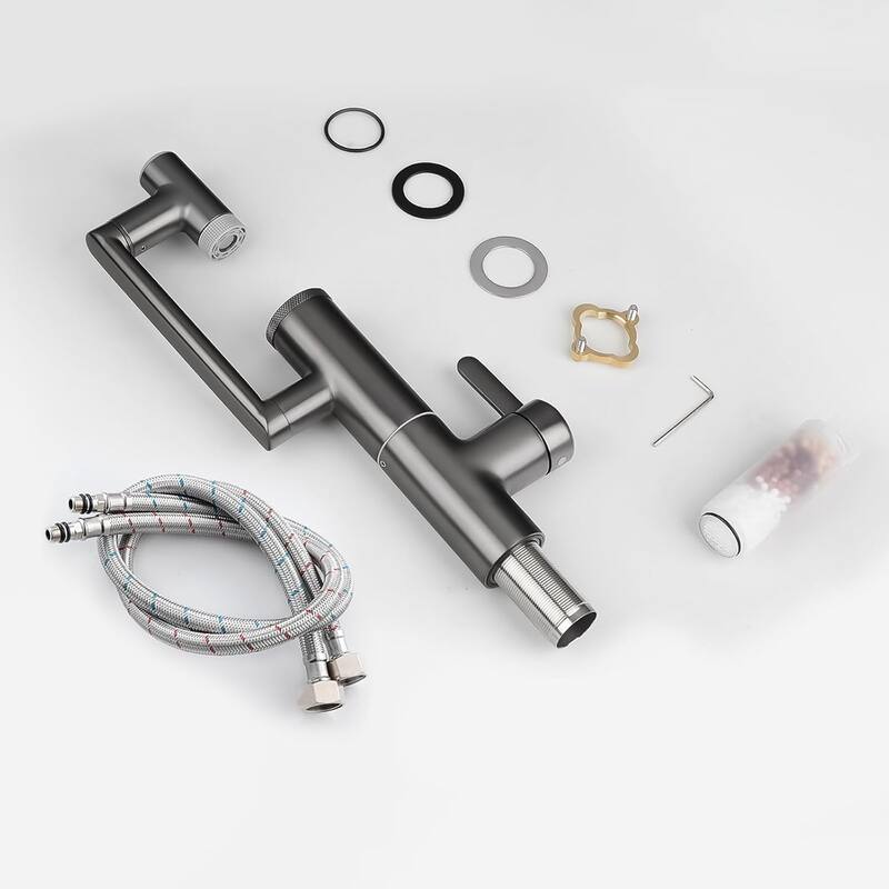 Lefton Rotatable Single Hole Bathroom Sink Faucet with Built-in Filter, Temperature Display in Fahrenheit, 2 Water Modes