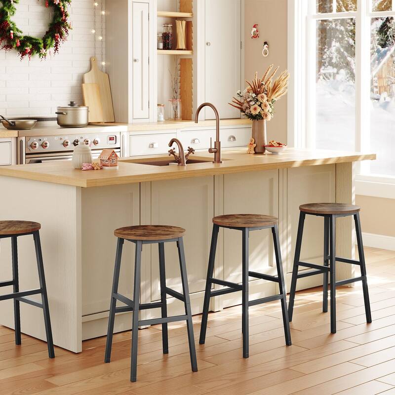 Bar Stools, Set of 2 Round Bar Chairs with Footrest, 24.4 Inch Kitchen Breakfast Bar Stools, Industrial Bar Stools,Easy Assembly