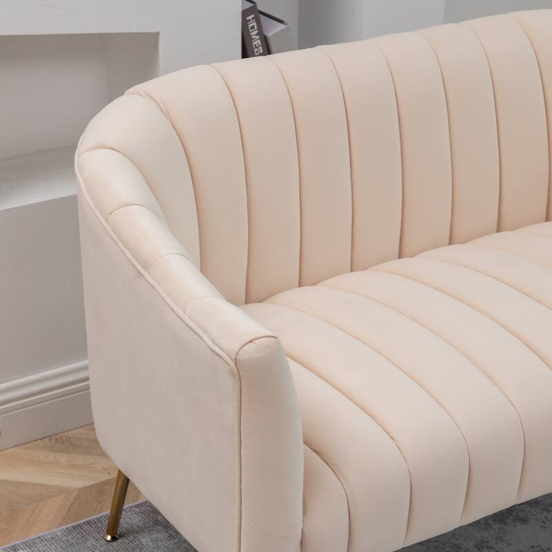 SEYNAR Modern Glam Comfy 50" Metal Legs Curved Sofa 2 Seaters Loveseat with Tufted Back