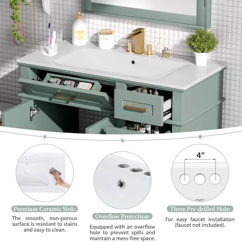 36" Modern Bathroom Vanity – Ceramic Sink, Soft-Close Doors & 4 Storage Drawers, Elegant Space-Saving Design‌