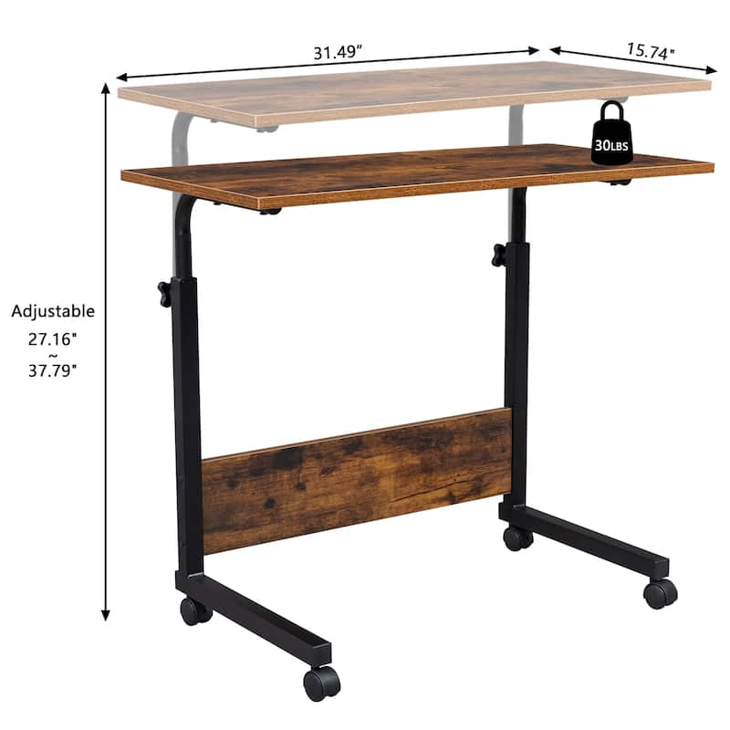 Rolling & Height adjustable Side Table,Modern End Table