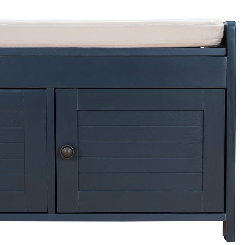 3 Shutter-shaped Doors Storage Benches with Removable Cushion