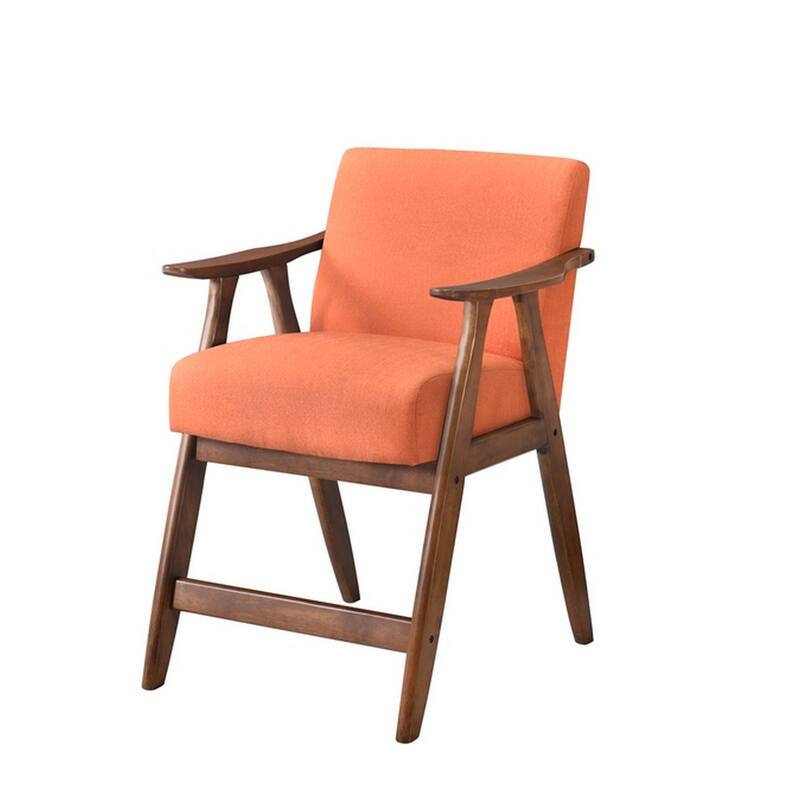 Stella 26 Inch Counter Height Chair, Orange Fabric, Cushions, Brown Wood