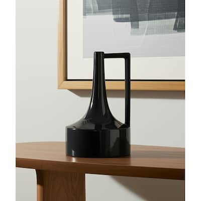 12" Black Ceramic Jug Vase - 7.87