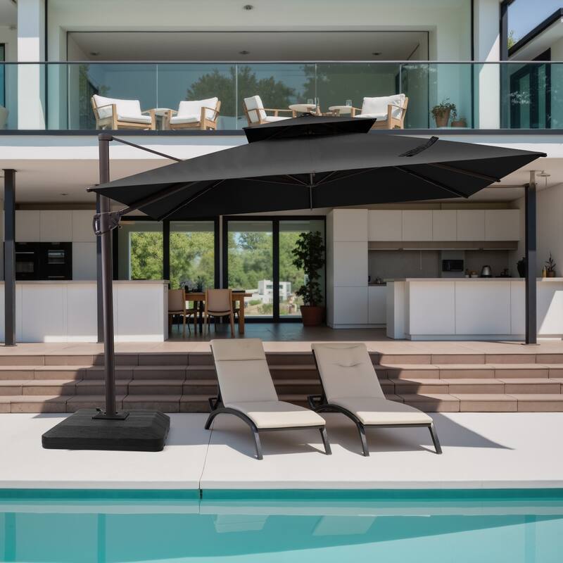 11 x 11 ft Patio Cantilever Offset Umbrella 360 Degree Rotation with Base - Black