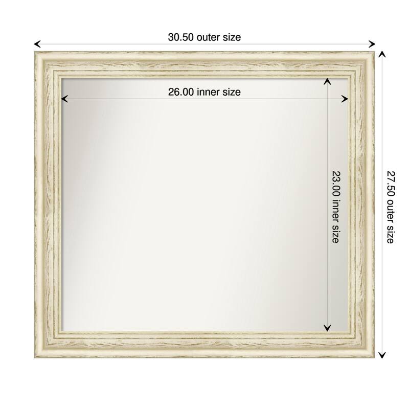 Country White Wash Framed Non-Beveled Custom Wall Mirror, Bathroom Vanity Mirror - Outer Size: 30.5 x 27.5
