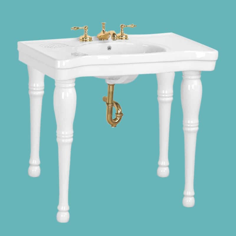 Belle Epoque White Porcelain Console Sinks with 4 Legs and 8 in. Widespread Faucet Holes