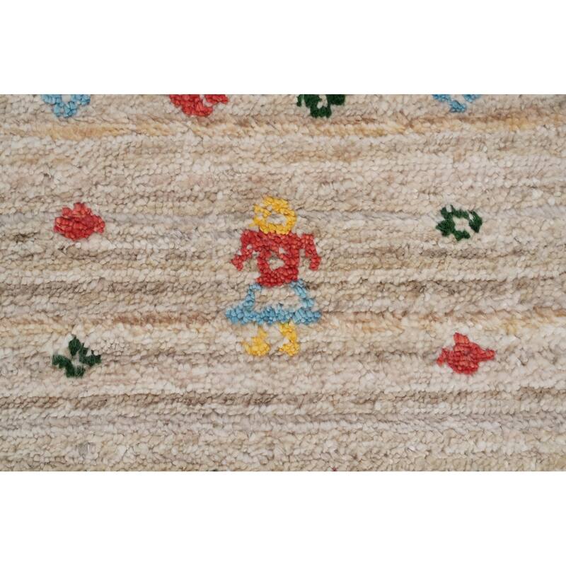 Hand Knotted Oriental Viscose Silk Carpet Tribal Animal Pictorial Beige & Ivories Gabbeh Area Rug - 12' 0'' X 6' 6''