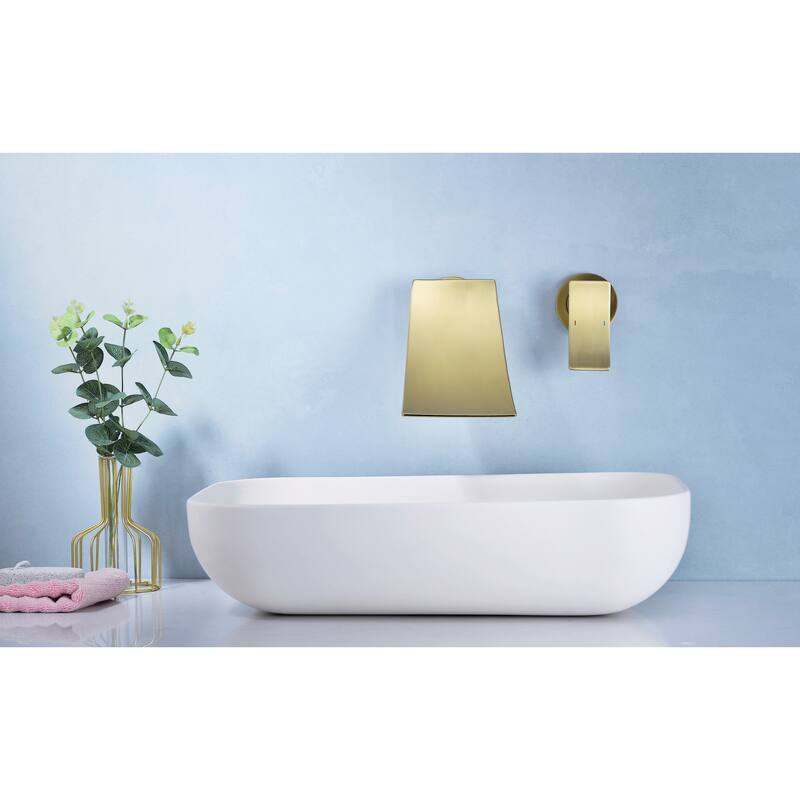 Wall Mounted Curved Bathroom Sink Faucet with Waterfall Spout Design, Large Flushing Area, Temperature and Water Flow Control