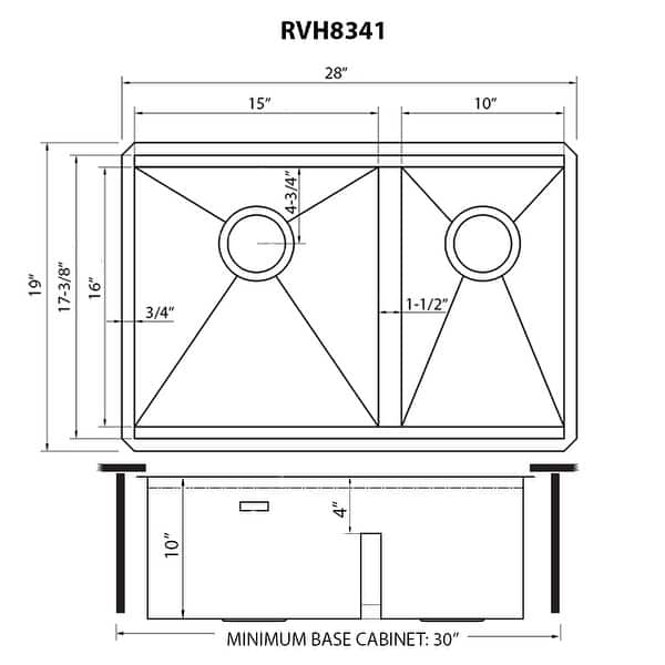 Ruvati 28-inch Workstation Sink 60/40 Double Bowl Undermount Low Divide 16 Gauge Stainless Steel - 28" x 19″