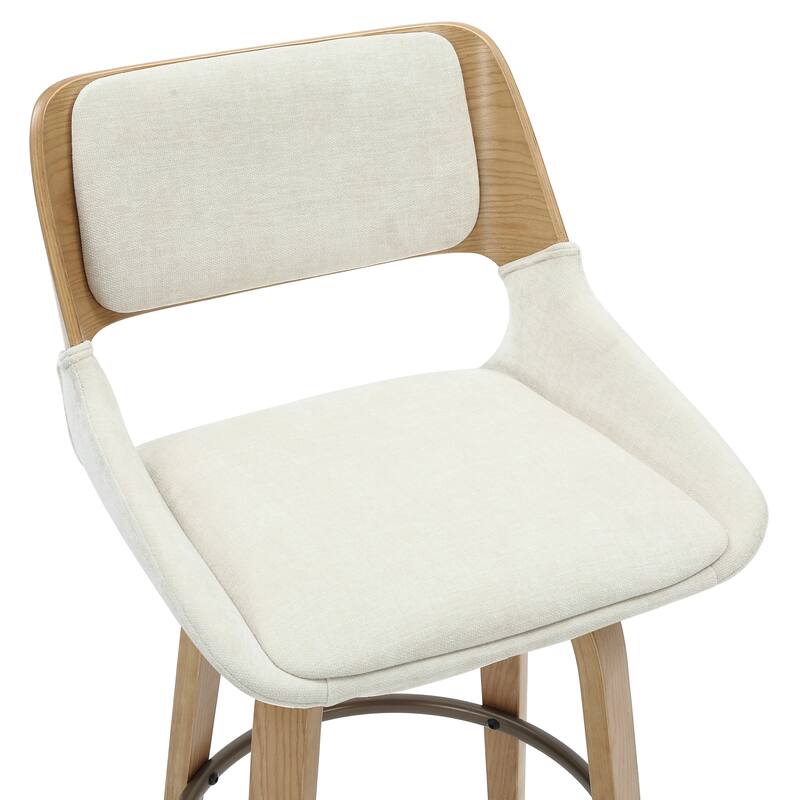 Mid-Century Modern Fabric and Wood 26" Counter Stool with Swivel - Beige and Natural - N/A