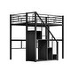 preview thumbnail 10 of 10, Black Twin Metal Loft Bed with Built-In Storage Stairs, Hanging Wardrobe Space, and Guardrails - No Box Spring Required