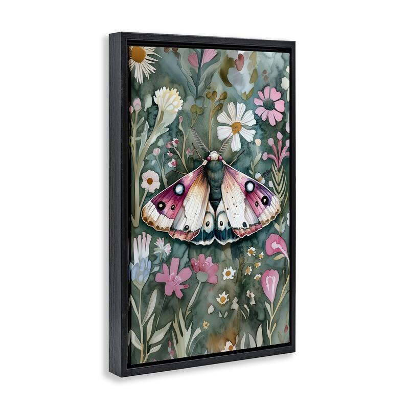 Stupell Beautiful Moth over Florals Framed Floater Canvas Wall Art Design By The Dutch Lady