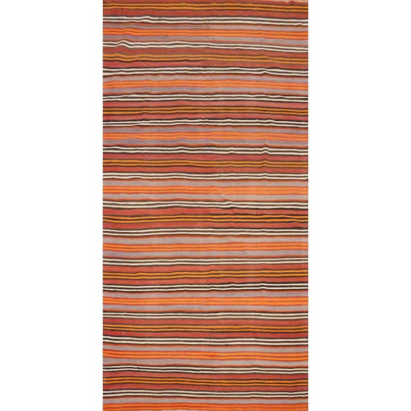 Hand Woven Oriental 100% Wool Carpet Southwestern Geometric Oranges & Rust Kilim Area Rug - 11' 0'' X 5' 1''