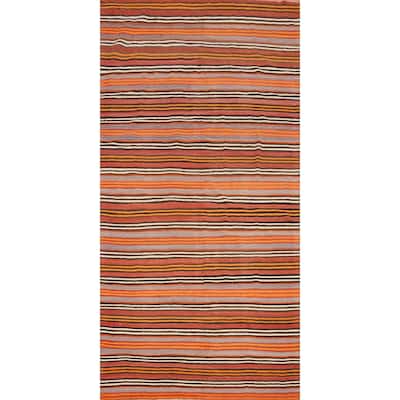 Hand Woven Oriental 100% Wool Carpet Southwestern Geometric Oranges & Rust Kilim Area Rug - 11' 0'' X 5' 1''