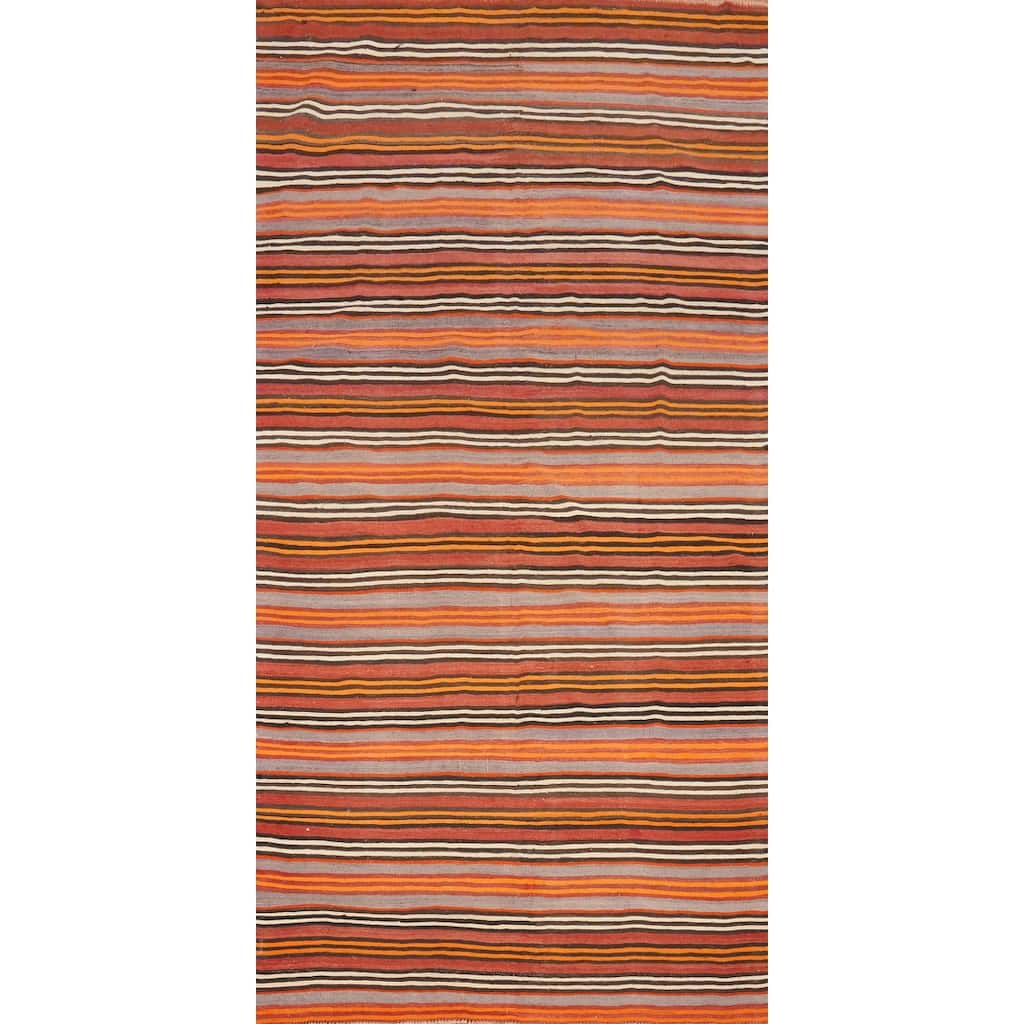 Hand Woven Oriental 100% Wool Carpet Southwestern Geometric Oranges & Rust Kilim Area Rug - 11' 0'' X 5' 1''