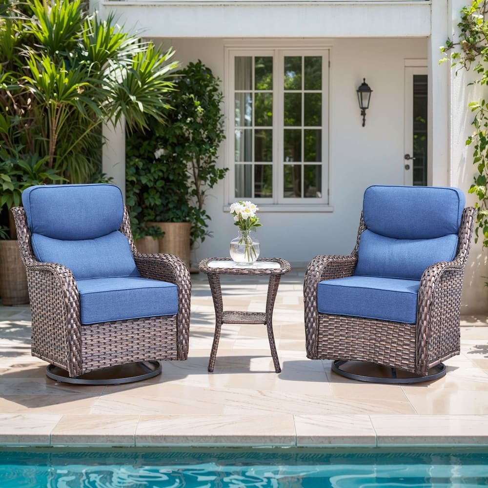 Gymojoy 3-Piece Patio Swivel Glider Chair Set with Side Table, 6-Inch Ultra-Plush Cushions & Water-Resistant Olefin Fabric