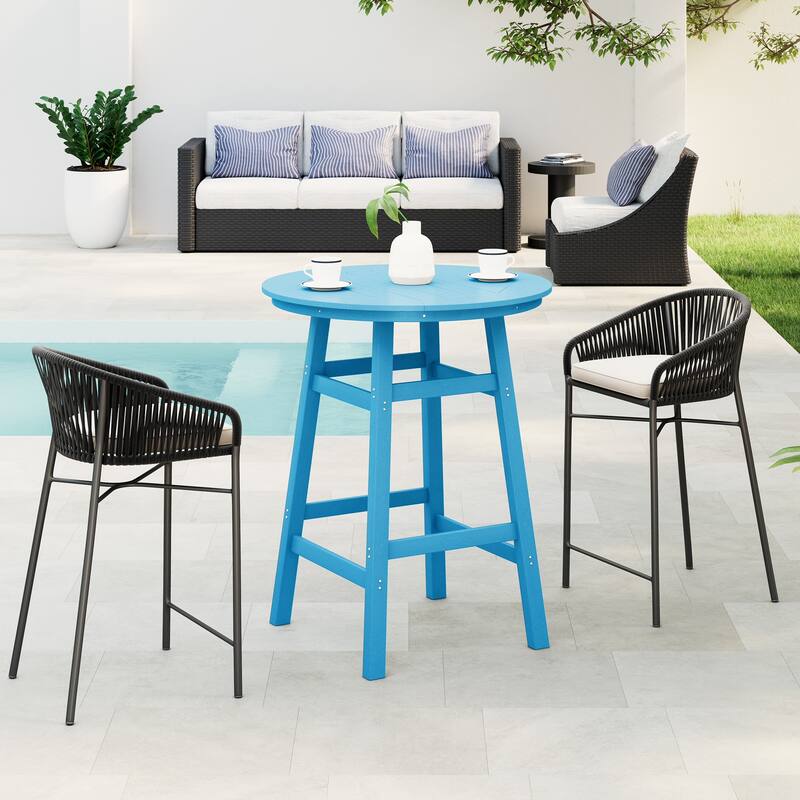 Polytrends Laguna Hdpe All Weather Outdoor Patio 35" Round Bar Table - Pacific Blue