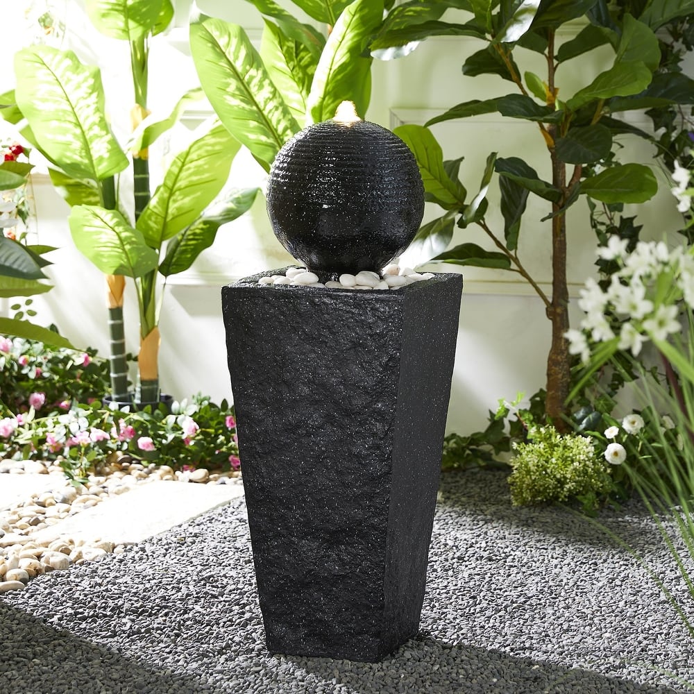 36"H Oversized Artichoke Pedestal LED Ceramic Fountain by Glitzhome