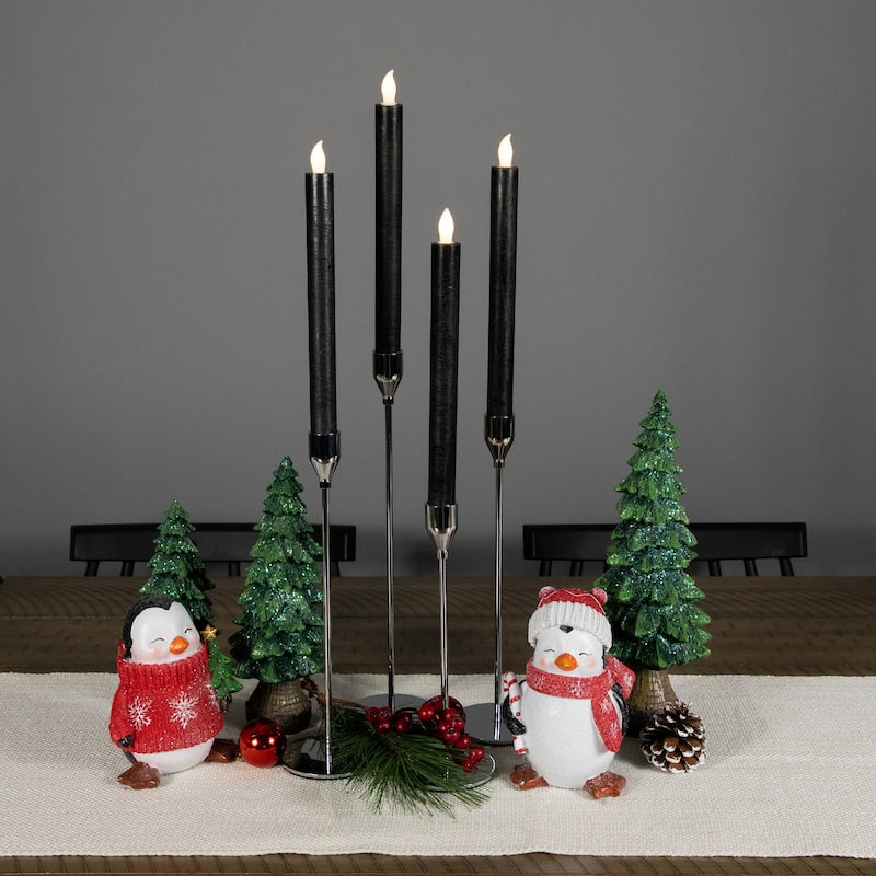 4 Solid Black LED Flickering Flameless Halloween Taper Candles 9.5"