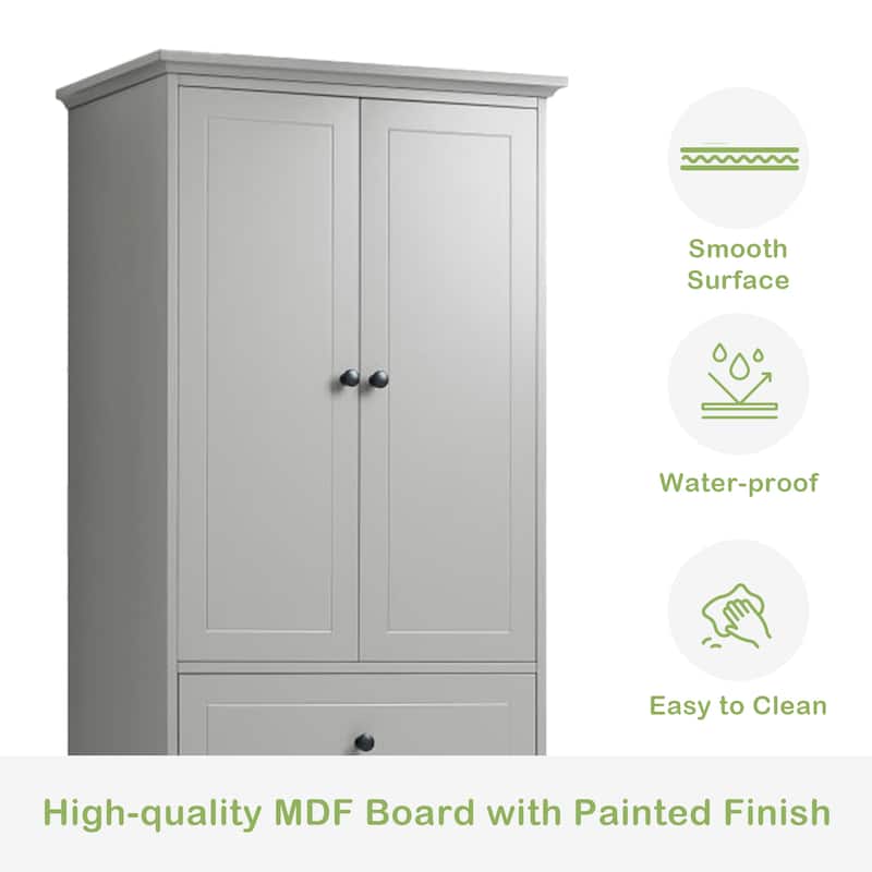 Roomfitters Storage Cabinet with 2 Doors 4 Drawers Adjustable Shelf Freestanding Painted MDF for Bathroom or Office