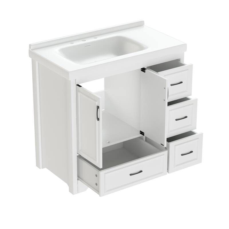 36'' Bathroom Vanities with Single Sink, Modern Undermount Bathroom Sink Cabinet with 2 Closing Doors&4 Drawers.White