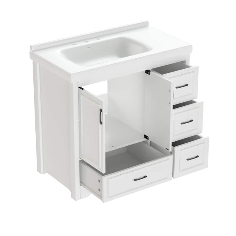 Bathroom Vanity with Single Sink, Undermount Bathroom Sink Cabinet, Freestanding Bathroom Cabinets with Double Door & 4 Drawers