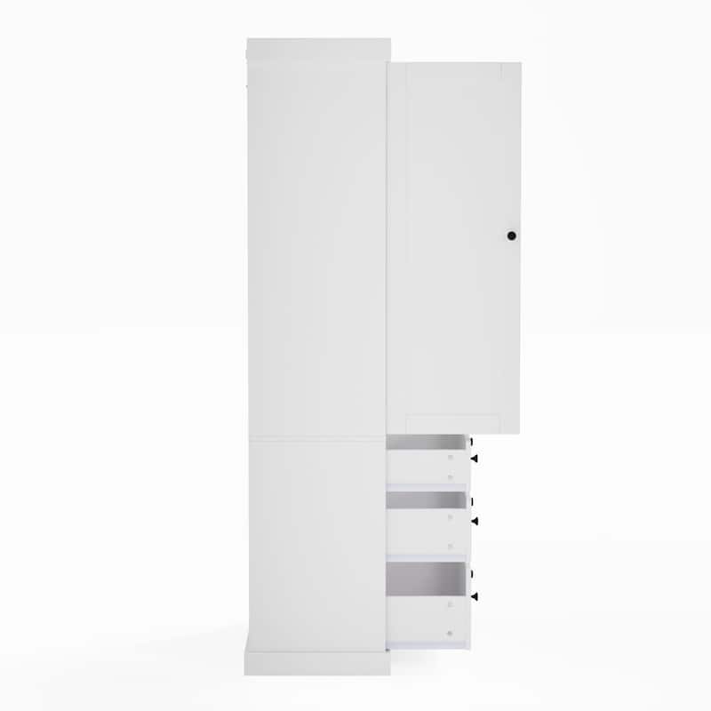 Freestanding Kitchen Pantry with 3 Drawers, Tall Kitchen Cupboard Storage Cabinet with 3 Adjustable Shelves and 8 Door Shelves