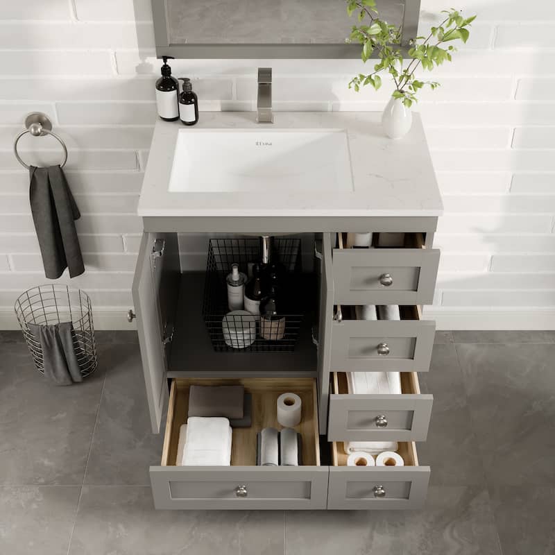 Happy 30"W Bath Vanity with Carrara Quartz Top and Undermount Sink