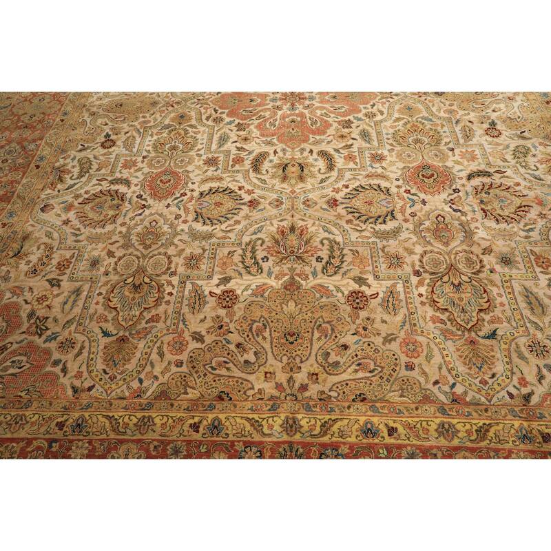 12'1''x15 Hand Knotted Wool Beige Agra Traditional Botanical Oriental Area Rug - 12' 1'' x 15'