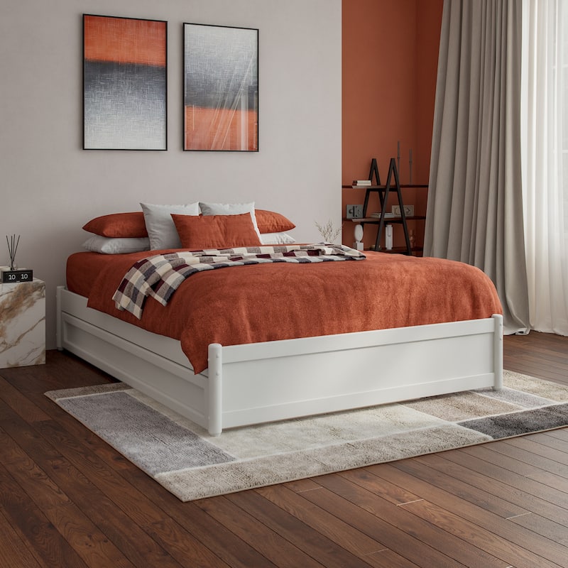 Barcelona Full Panel Platform Bed with Twin Trundle in White